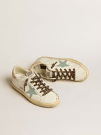 GOLDEN GOOSE Women's Super - Star with gray glitter star and nude leather heel tab | 黃金鵝 女款 Super - Star 搭配灰色亮片星星與裸色皮革後跟標籤（白色） - LondonKelly 英國名牌代購