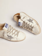 GOLDEN GOOSE Women's Super - Star with shearling lining and silver glitter star | 黃金鵝 女款 Super - Star 內裡羊毛款，搭配銀色亮片星星（白色） - LondonKelly 英國名牌代購