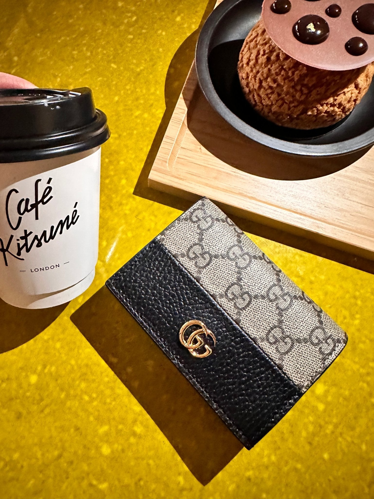 GUCCI GG Marmont Card Case Wallet GG Supreme Canvas & Leather