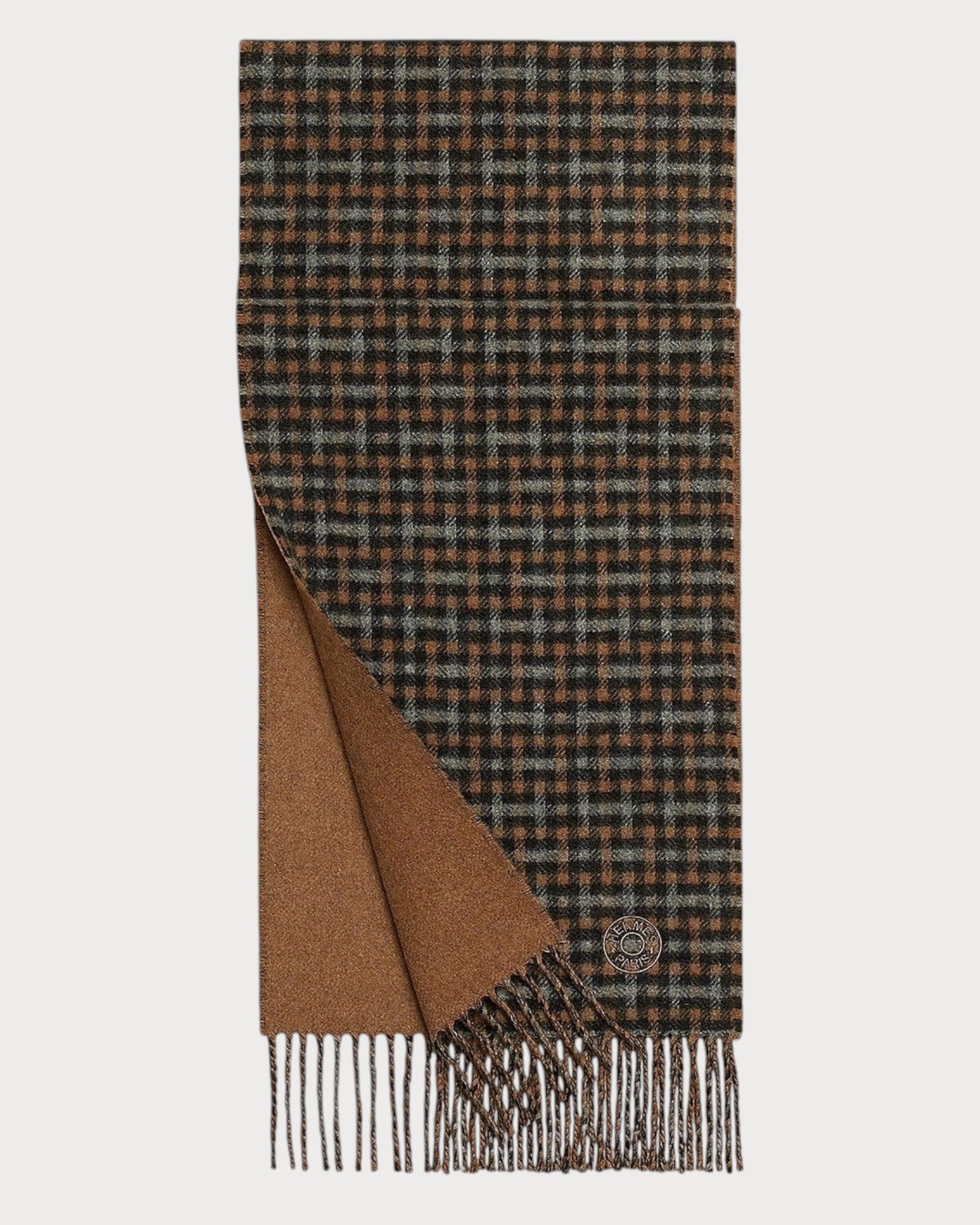 HERMES Men's H Ecossais Recto-Verso Muffler Cashmere(Many