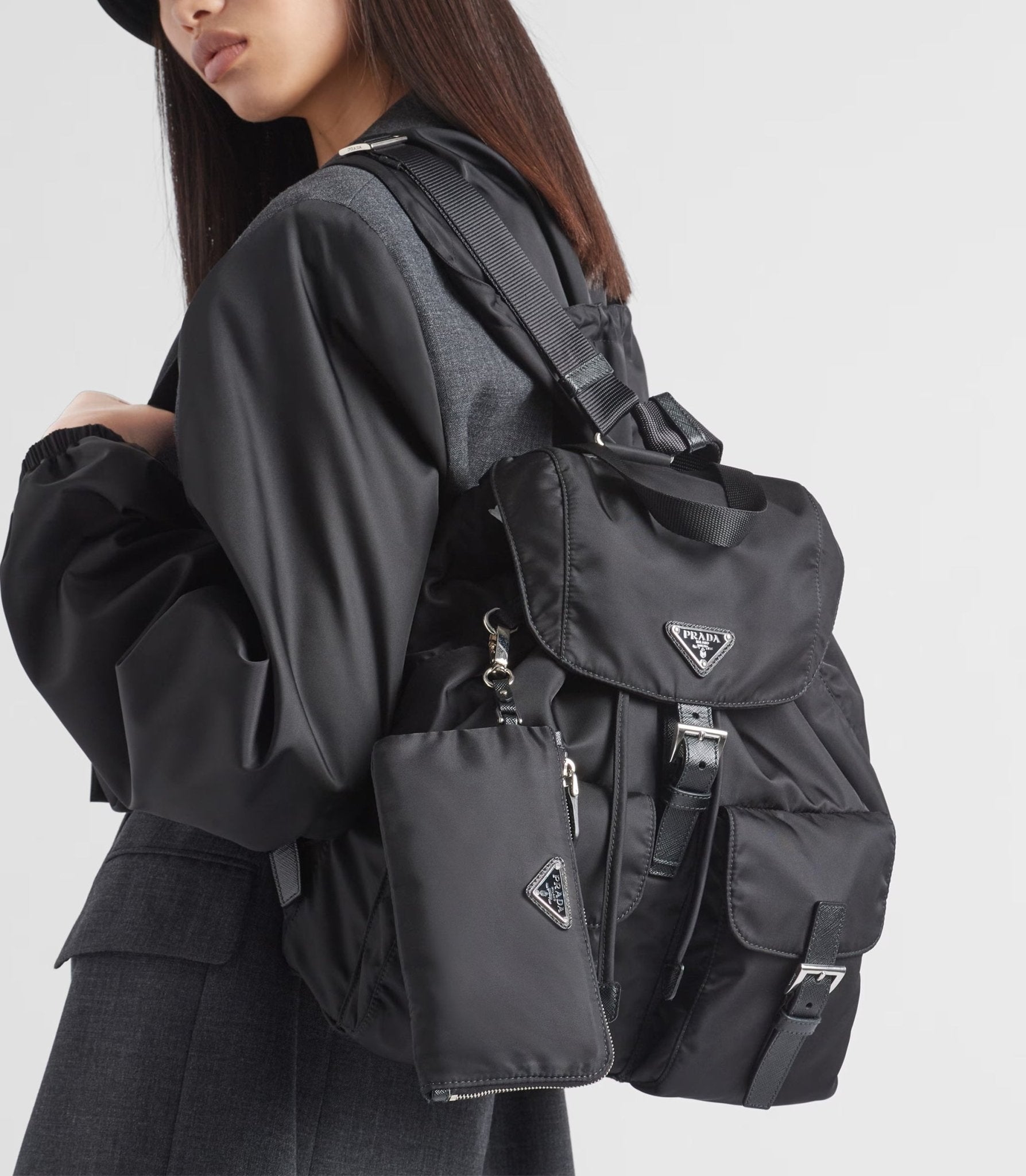 PRADA 1BZ811 Re-Nylon Backpack with Pouch(Medium/Black)