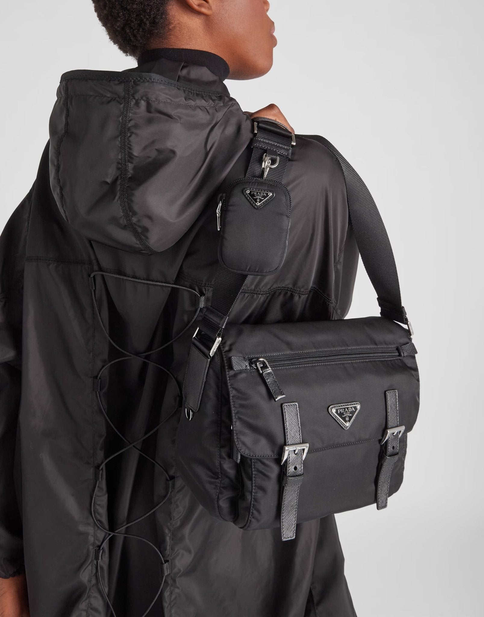 PRADA 1BD953 Re-Nylon Messenger Bag(Black) | LONDONKELLY