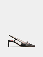 ROGER VIVIER Viv' Canard Slingback Pumps in Leather | RV 皮革後帶高跟鞋 (黑色) - LondonKelly 英國名牌代購