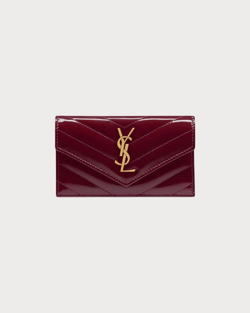 YSL SAINT LAURENT Cassandre Matelasse Fragments Flap Card Case In Patent Leather | 聖羅蘭 銀包 (酒紅色) - LONDONKELLY 英國名牌代購
