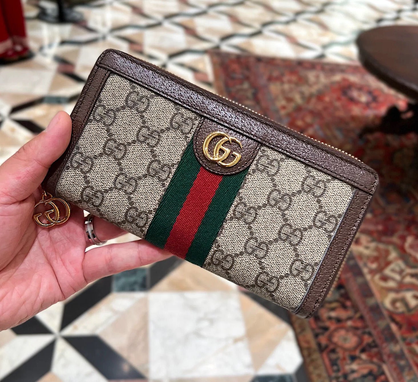 GUCCI Ophidia GG Zip Around Wallet GG Supreme Canvas & Leather